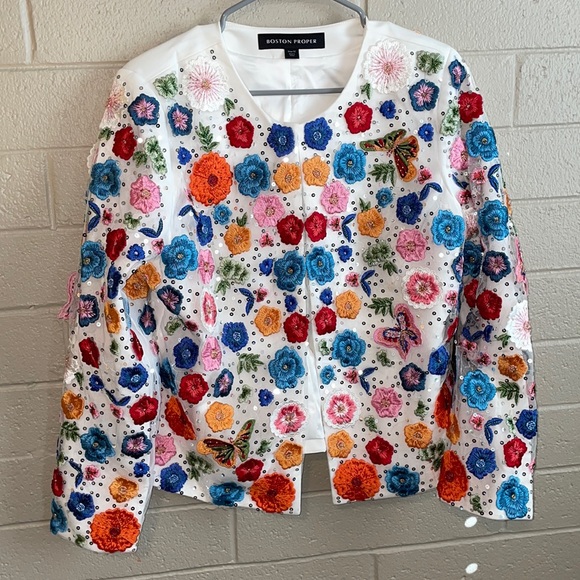 Boston Proper Jackets & Blazers - Boston Proper Floral & butterfly sequenced lined jacket size 12 NWT